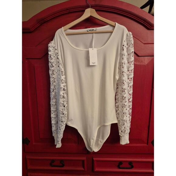 NWT Grace Karin 2XL White Daisy Lace Sheer Sleeves Bodysuit Snap Crotch Giftable - Picture 5 of 5